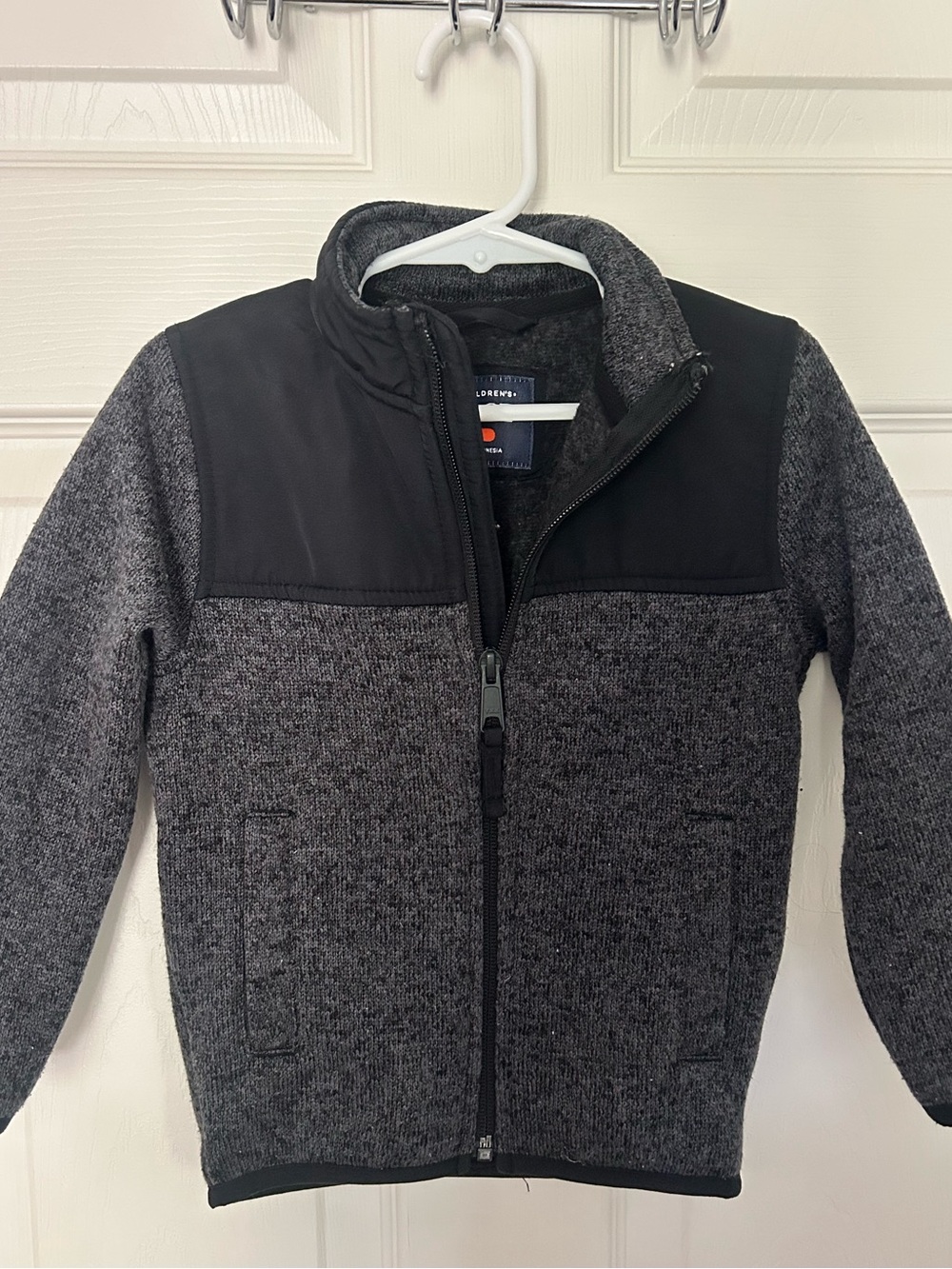 Toddler Boys, The Children's Place, Gray and Black Full-Zip Knit Fleece Jacket,